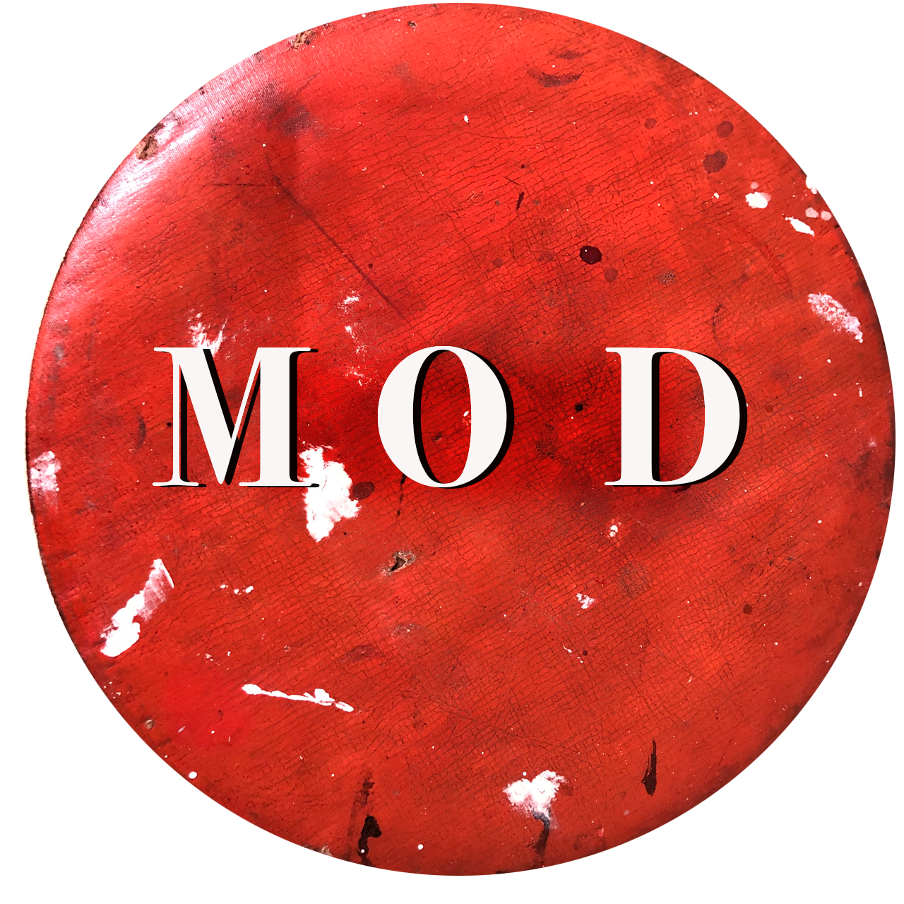 M O D White text on red background